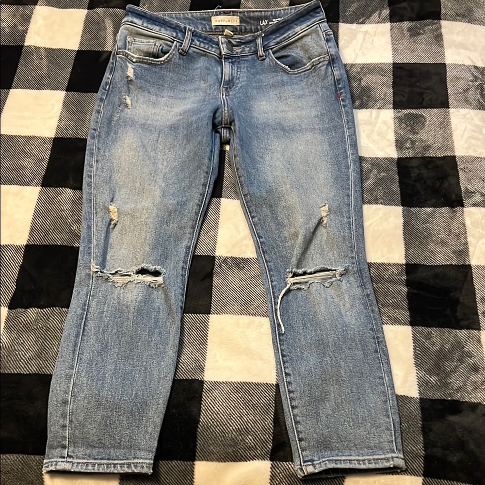 Warp + Weft Distressed slim ankle crop Abbott Blue Jeans size 25 X 25